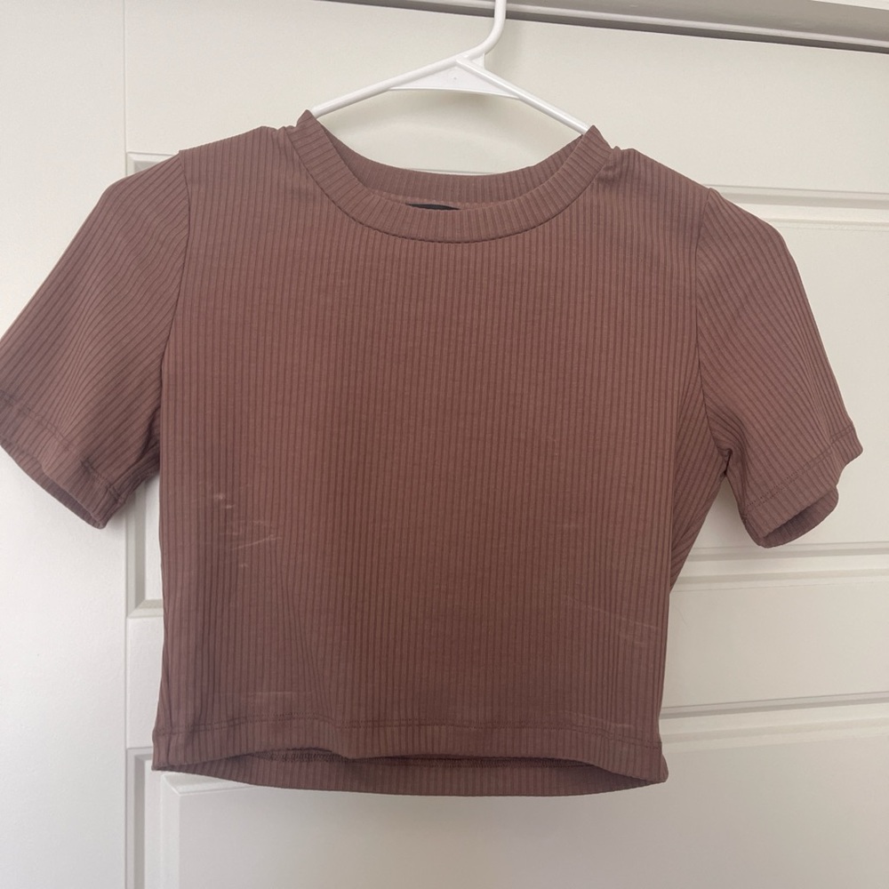 White Fox Brown Ribbed Crop Top